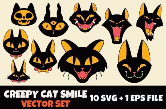 Halloween Black Cat Illustration SVG Set