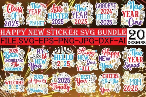 Happy New Year Sticker SVG Bundle